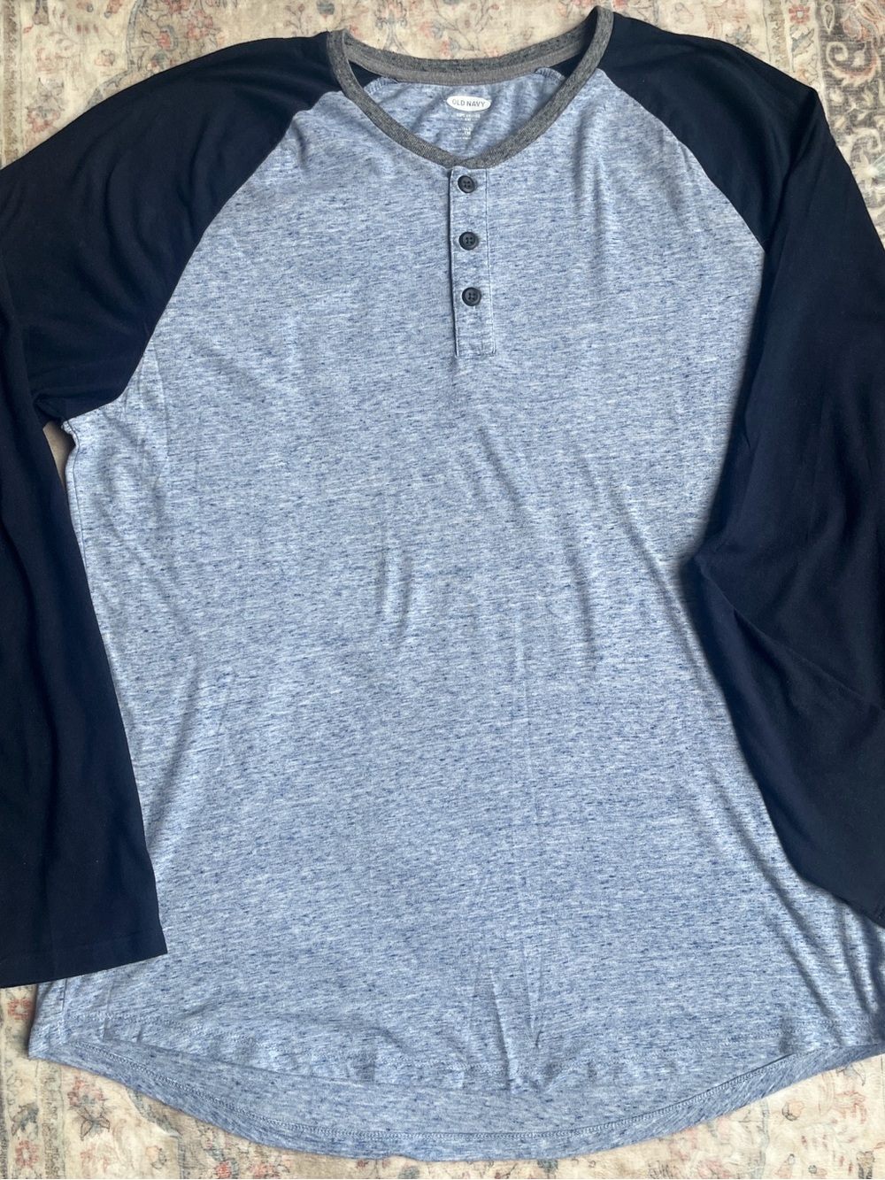 Old Navy Blue Soft Wash Body with Navy Raglan Long Sleeve Henley Shirt Mens XXL
